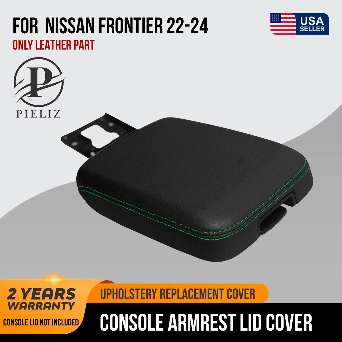 Console Lid Armrest Cover for Nissan Frontier (2022–2024) Green Stitch