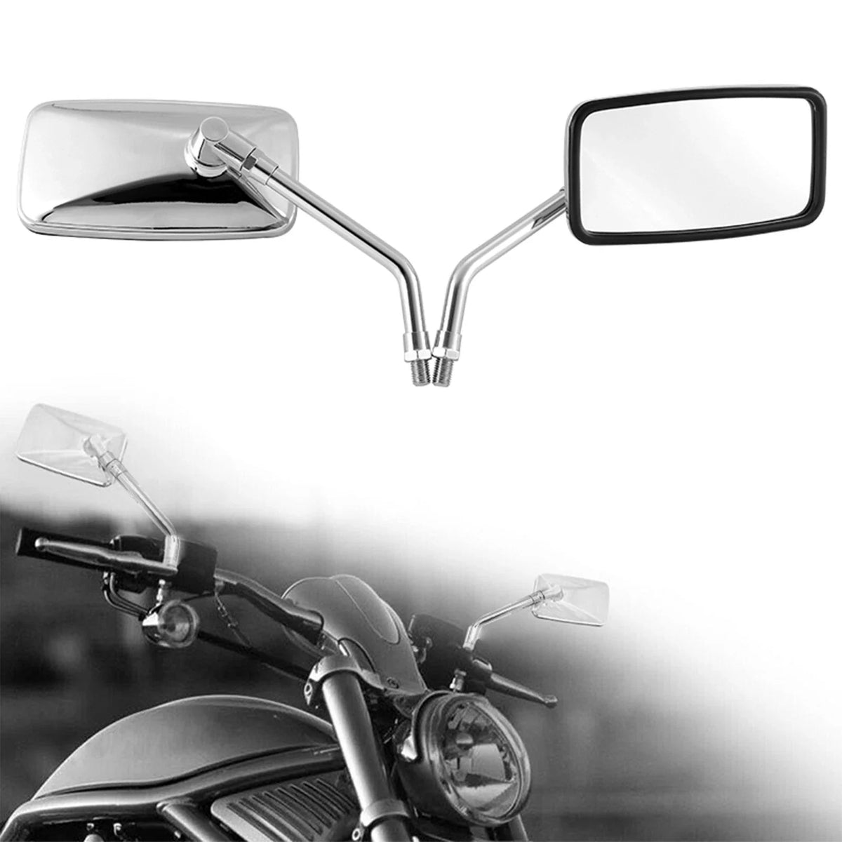 Rearview Mirrors, Chrome Rectangle for Yamaha V Star 650 950 1300 2003-2019