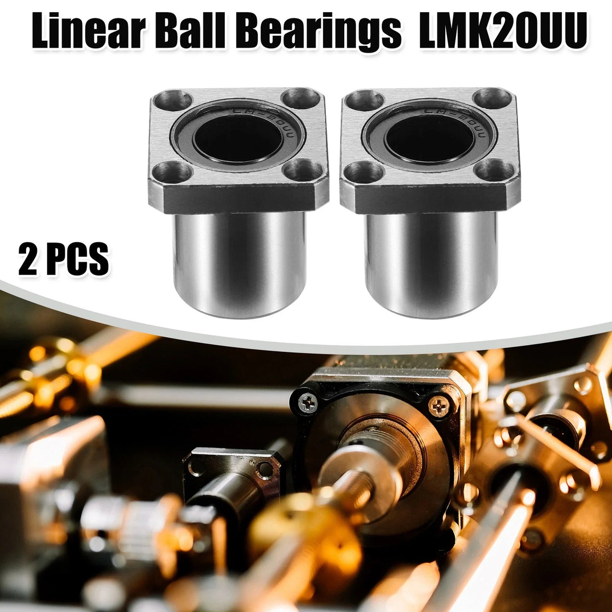 2pcs LMK20UU Linear Ball Bearings for Square Flange (20mm ID, 32mm OD)
