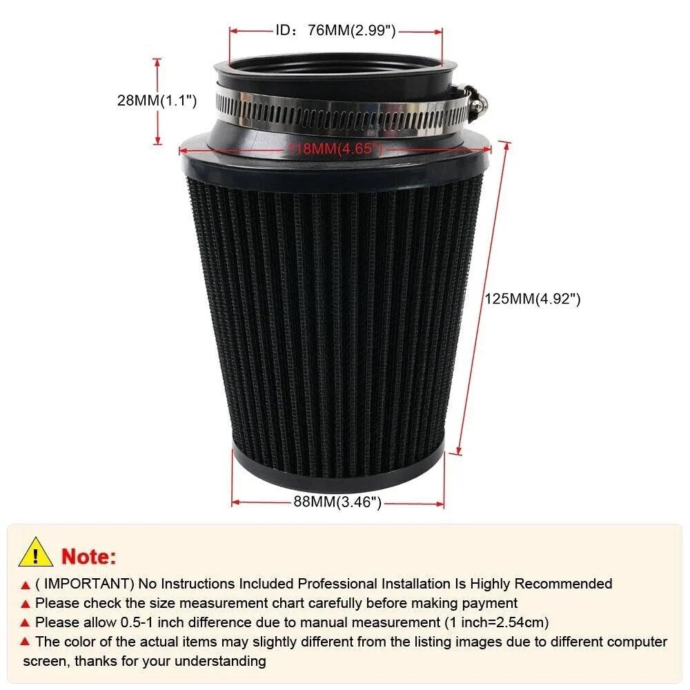 Dry Air Filter 3" 76mm High Flow for Toyota Hilux N70 2005-2015
