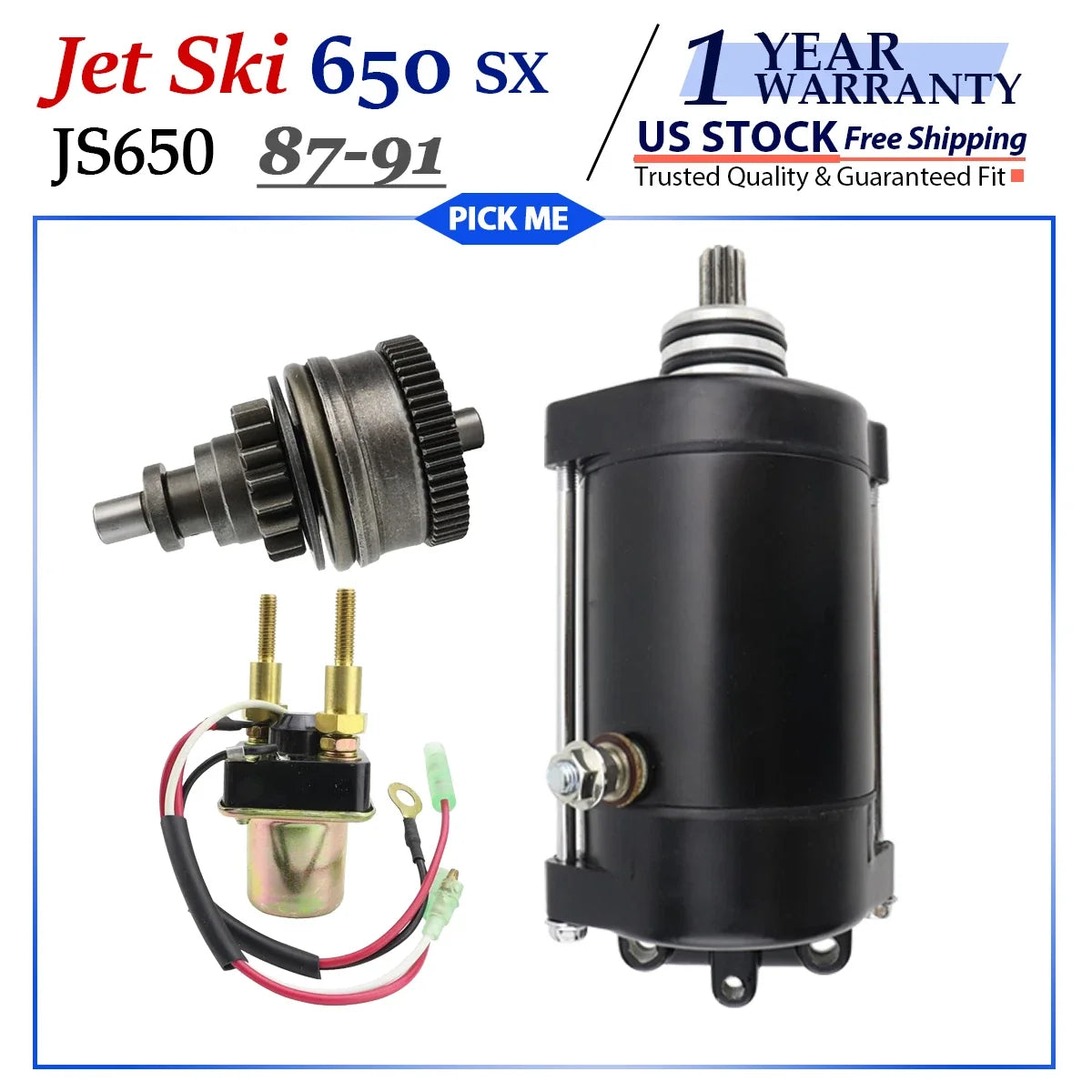 Jet Ski Starter for Kawasaki JS650 650 SX (1987-1991) - Bendix & Relay