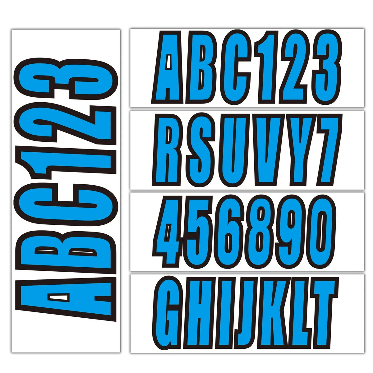4-Piece Set of Blue Boat Registration Number Decals A-Z & 0-9 (3")
