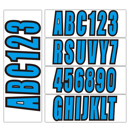 4-Piece Set of Blue Boat Registration Number Decals A-Z & 0-9 (3")