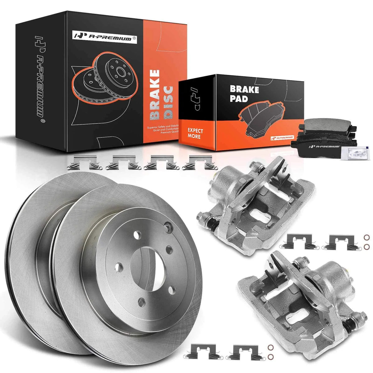 Pair Rear Brake Rotor & Pad + Brake Caliper for Lincoln MKX (2007–2015)