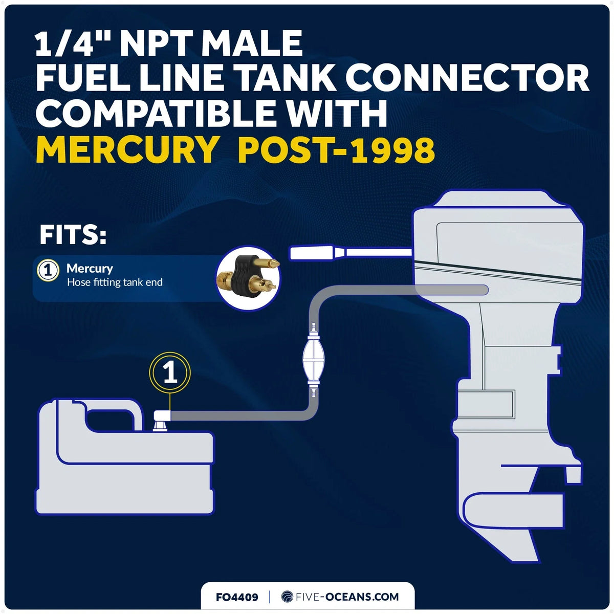 1/4-Inch Brass NPT Male Fitting for Mercury Fuel Tank Connection (1998–Present) - FO4409
