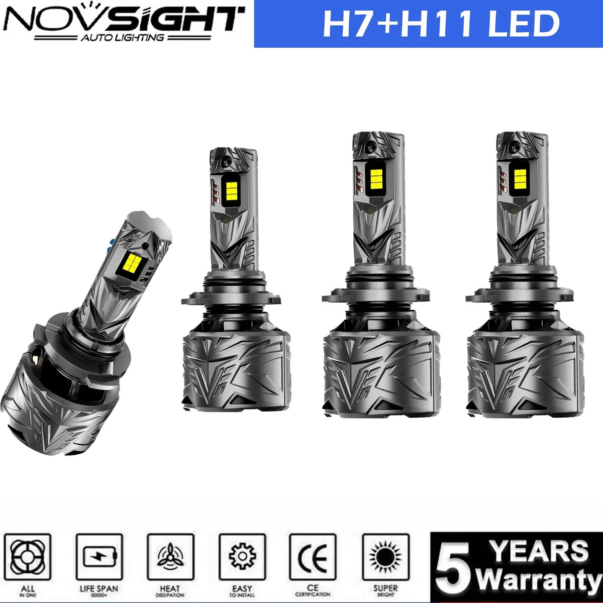 6500K Bright White H7 + H11 Front LED Headlight Bulbs Kit