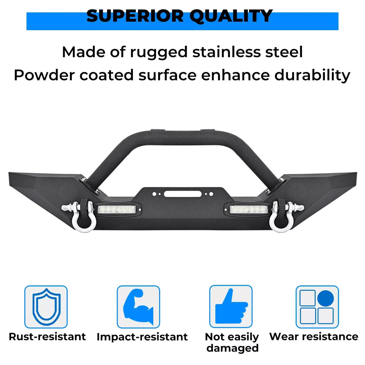 Winch Plate Front Bumper with D-Rings for Jeep Wrangler 1987–2006