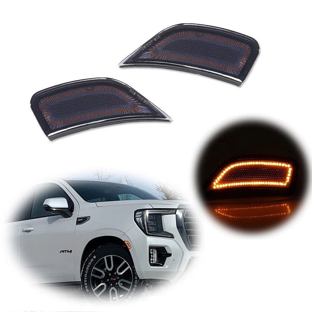 2X LED Front Smoke Amber Side Marker Lights for Escalade Yukon XL