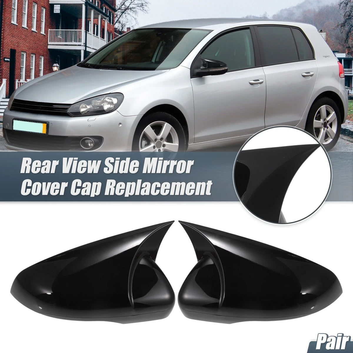 Pair Rearview Mirror Cover Overlay Gloss Black for Volkswagen Golf 6 MK6 (2009–2013)