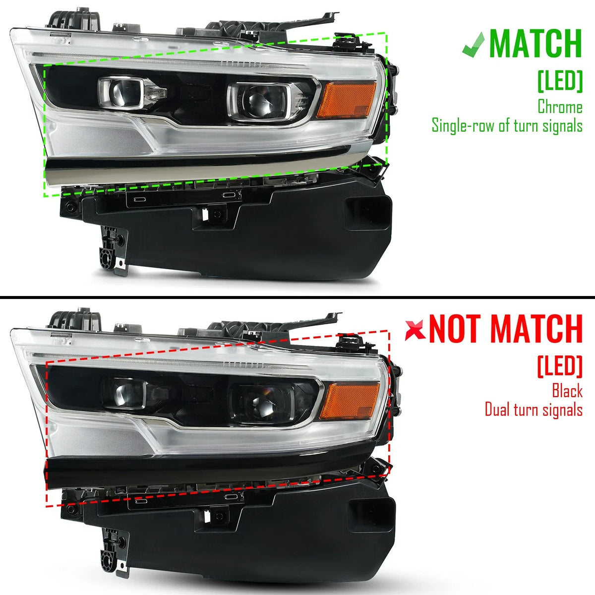Full LED Projector Headlight Chrome for Ram 1500 (2019–2024) AFS Left Driver