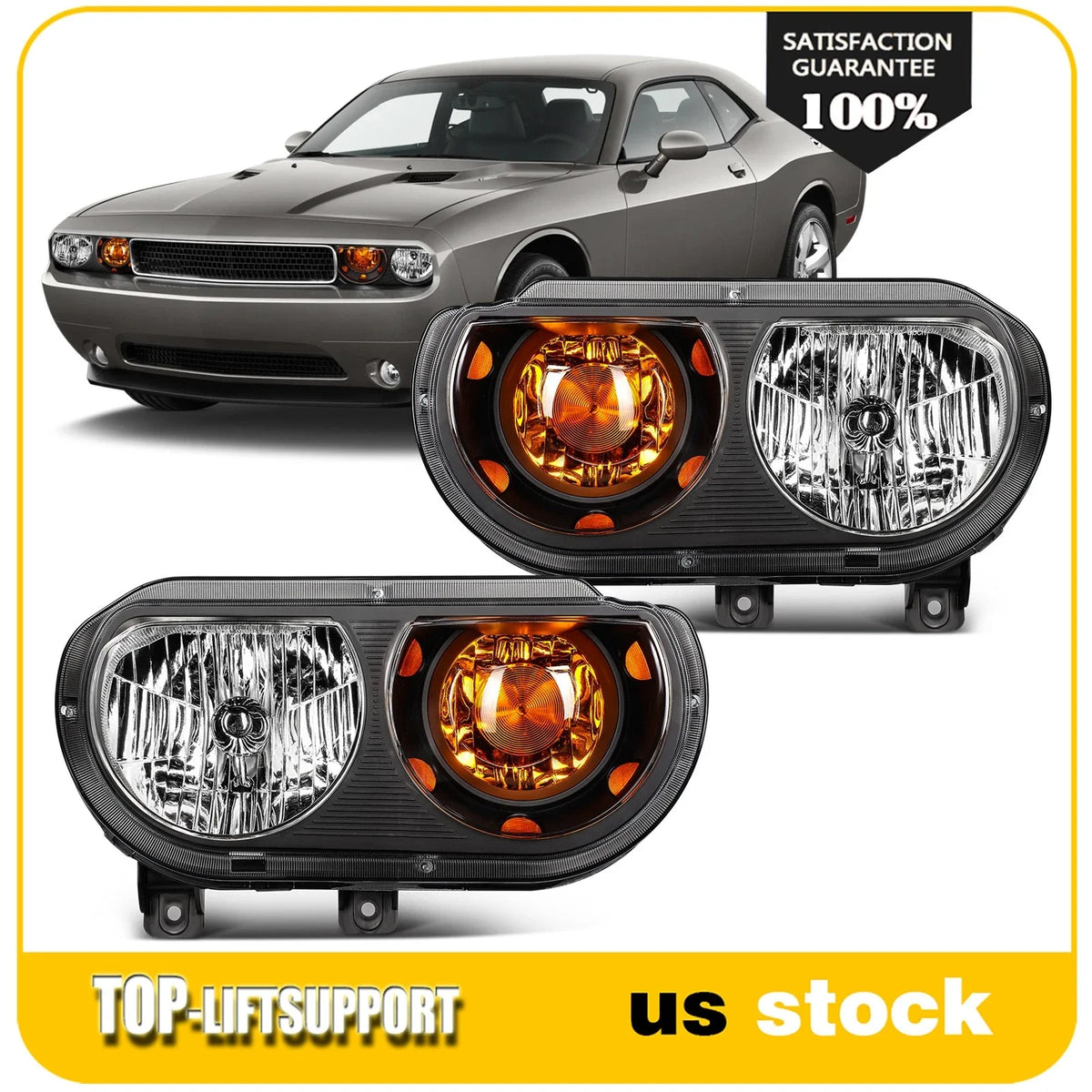 Headlight Assembly for Dodge Challenger (2008–2014) Black Housing Pair