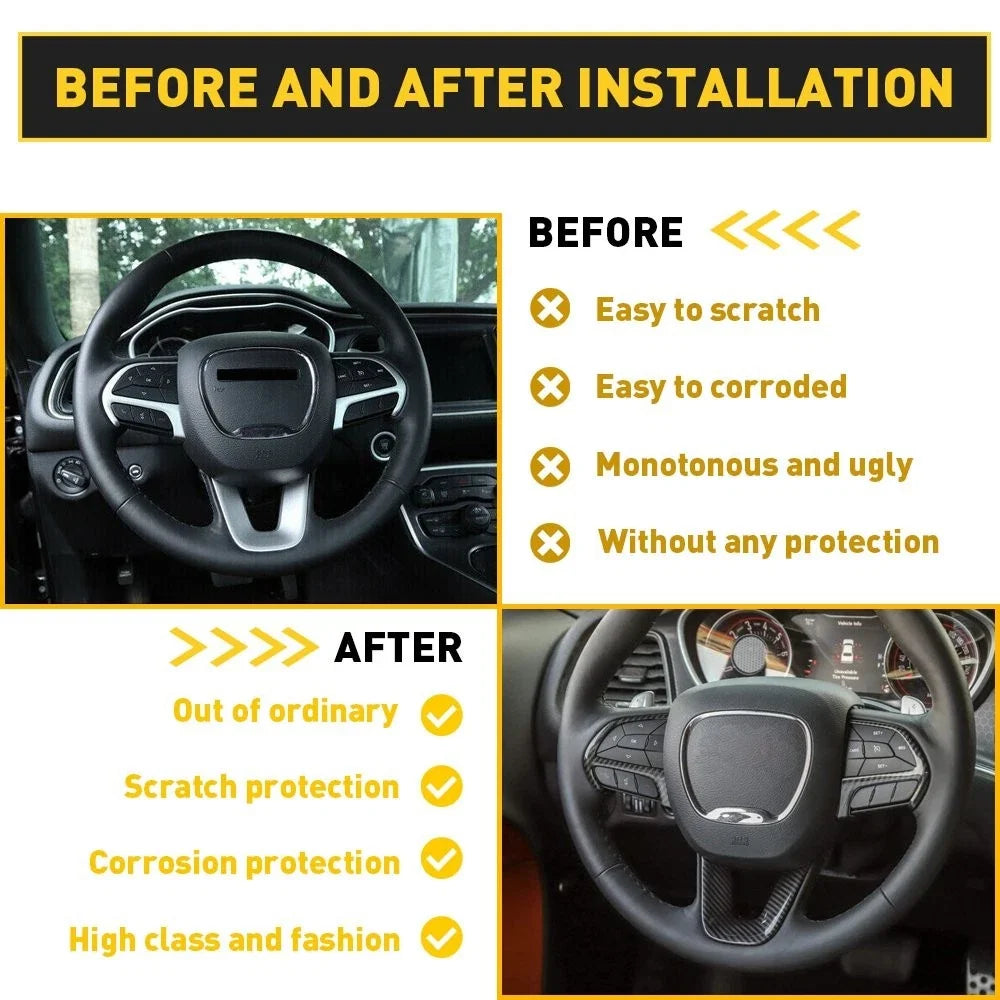 Set of 4 Steering Wheel Cover Trim Kit for Dodge Durango (2014–Present), Challenger (2015–Present), Charger (2015–Present)