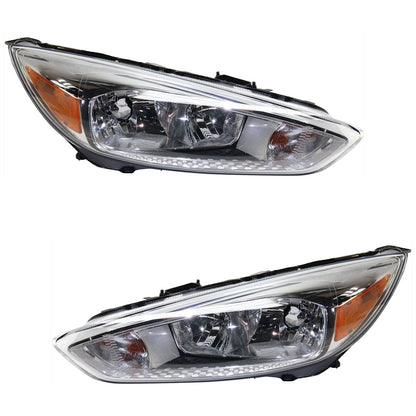 Set of 2 Halogen Headlights for Ford Focus (2015–2018) CAPA Chrome