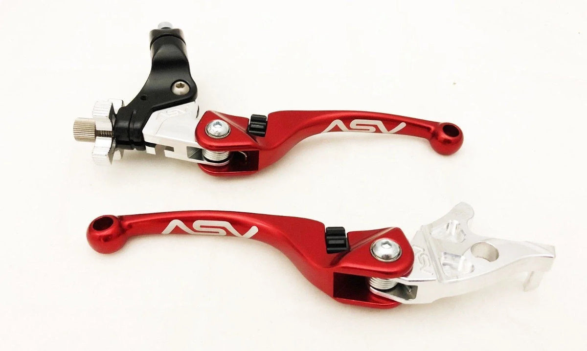 Pair of ASV F4 Front Brake Clutch Perch Levers Red for Yamaha Grizzly (2007–2014)