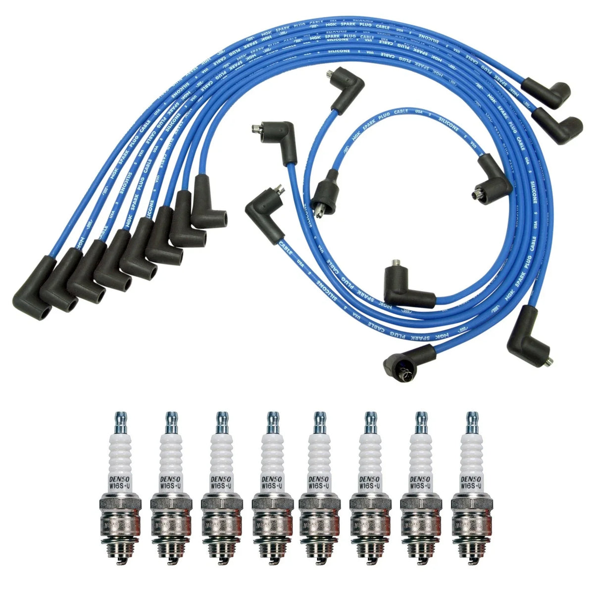 NGK 7mm Wire Set & Denso Nickel Spark Plug Kit for Chevy Camaro El Camino (V8)