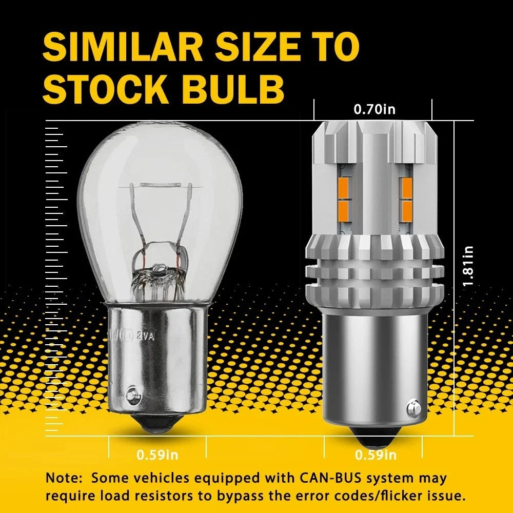 2X 1156 BA15S PY21W Yellow 12-LED Rear Turn Signal Light Bulbs for Vehicles