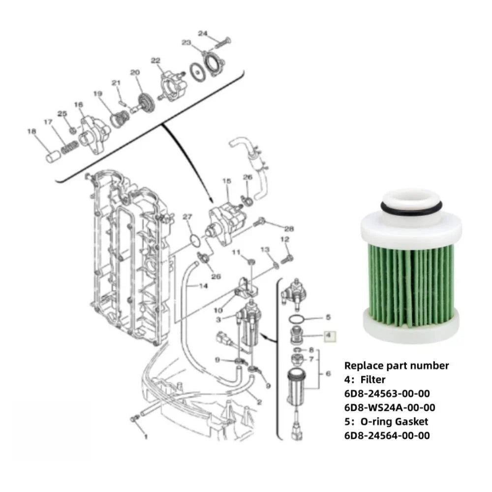Fuel Filter for Yamaha F60 F75 F90 F115 (2000–2023) 6D8-WS24A-00-00 18-79799