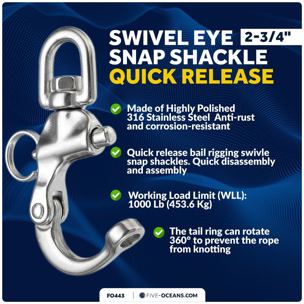Swivel Eye Snap Shackle Quick Release Bail Rigging for Sailing Boat (N/A)