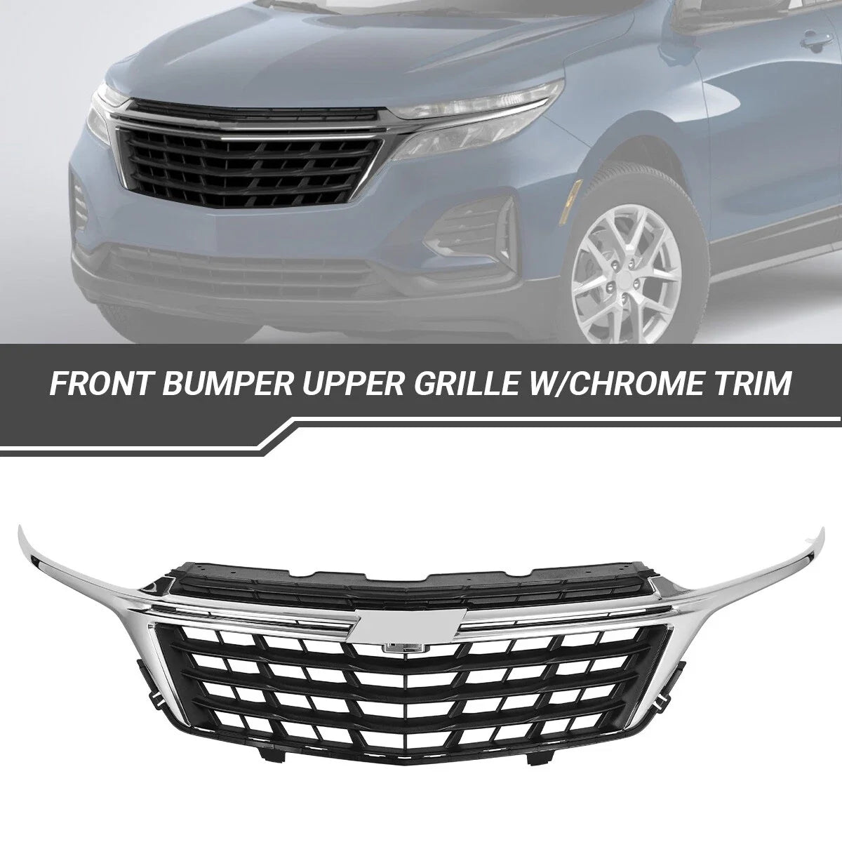 Front Bumper Upper Grille with Chrome Trim for Chevrolet Equinox (2022–2024)