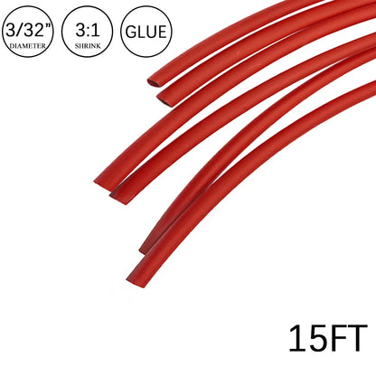 15FT Waterproof Heat Shrink Tubing 3/32" Red Dual Wall