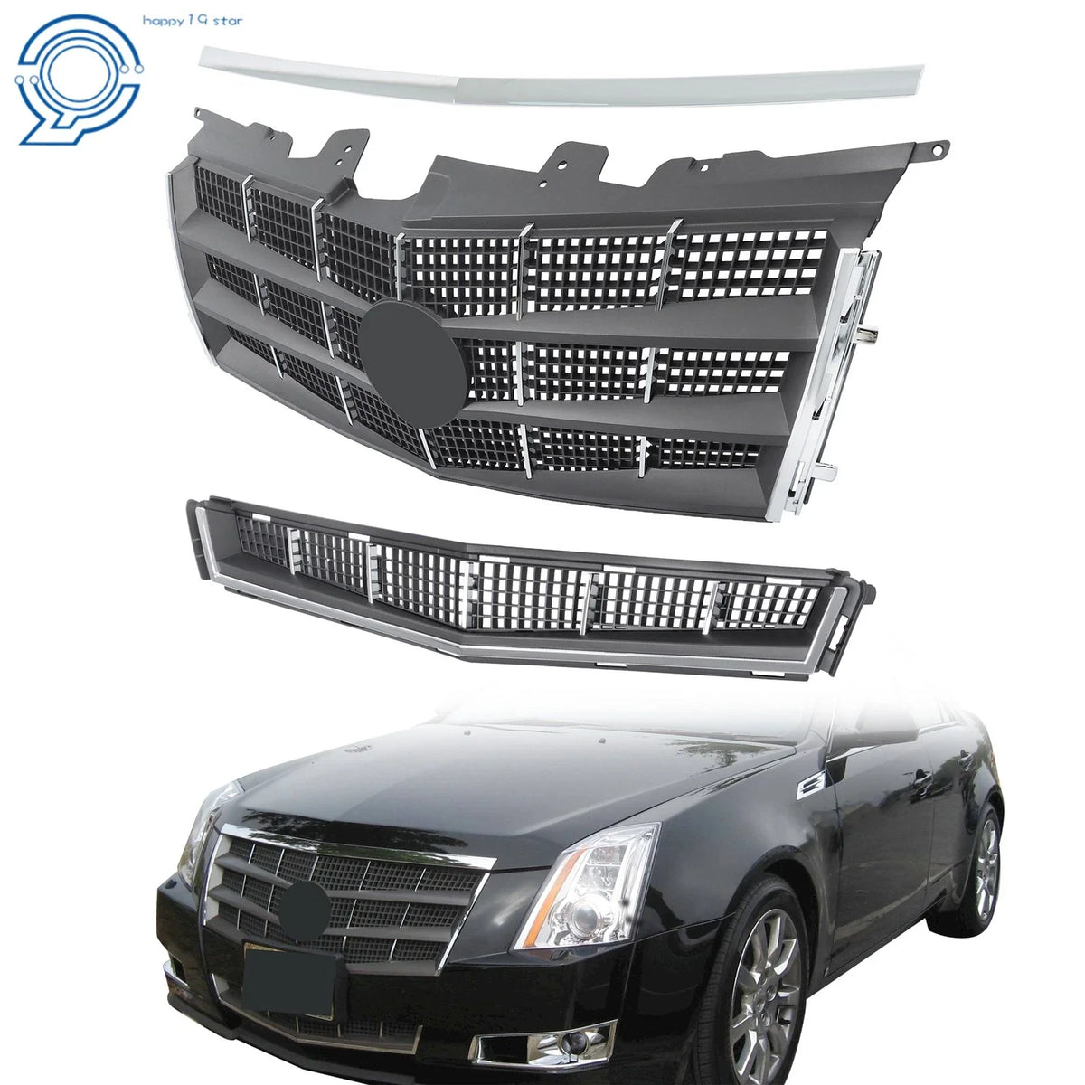 Front Upper & Lower Grill with Chrome Trim for Cadillac CTS (2008–2011)