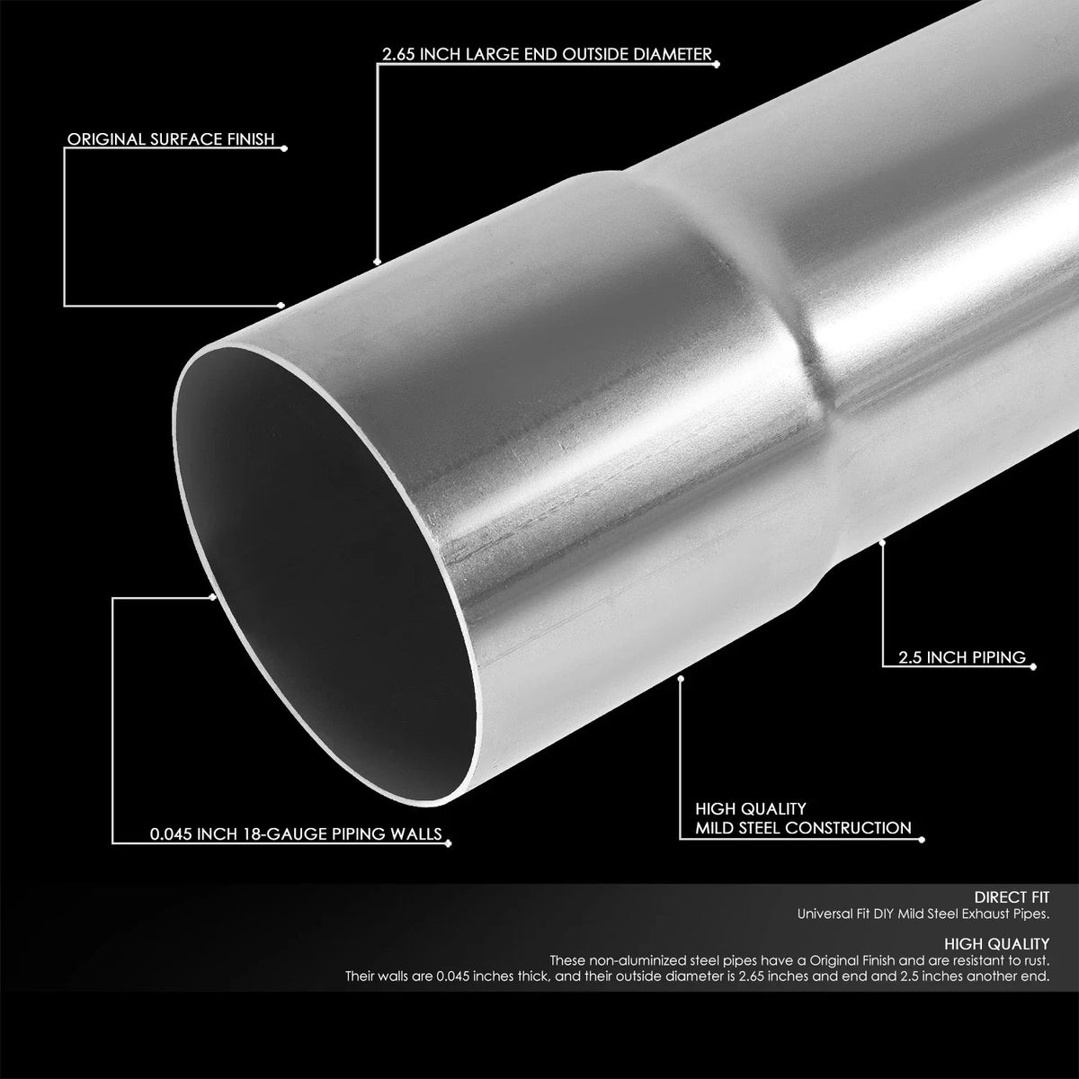 2.5" OD 90 Degree Mandrel Bend Exhaust Pipe for DIY Projects