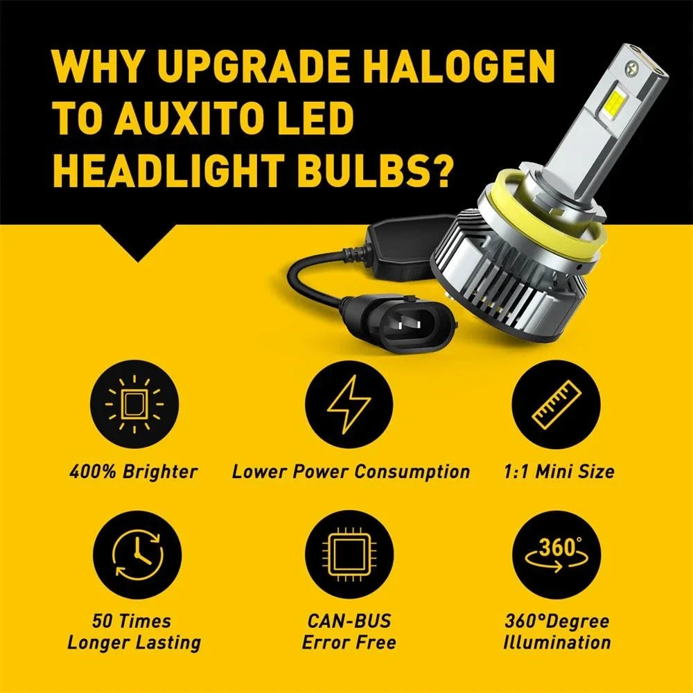 2X H8/H9/H11 LED Headlight Bulbs for High/Low Beam (6500K White)