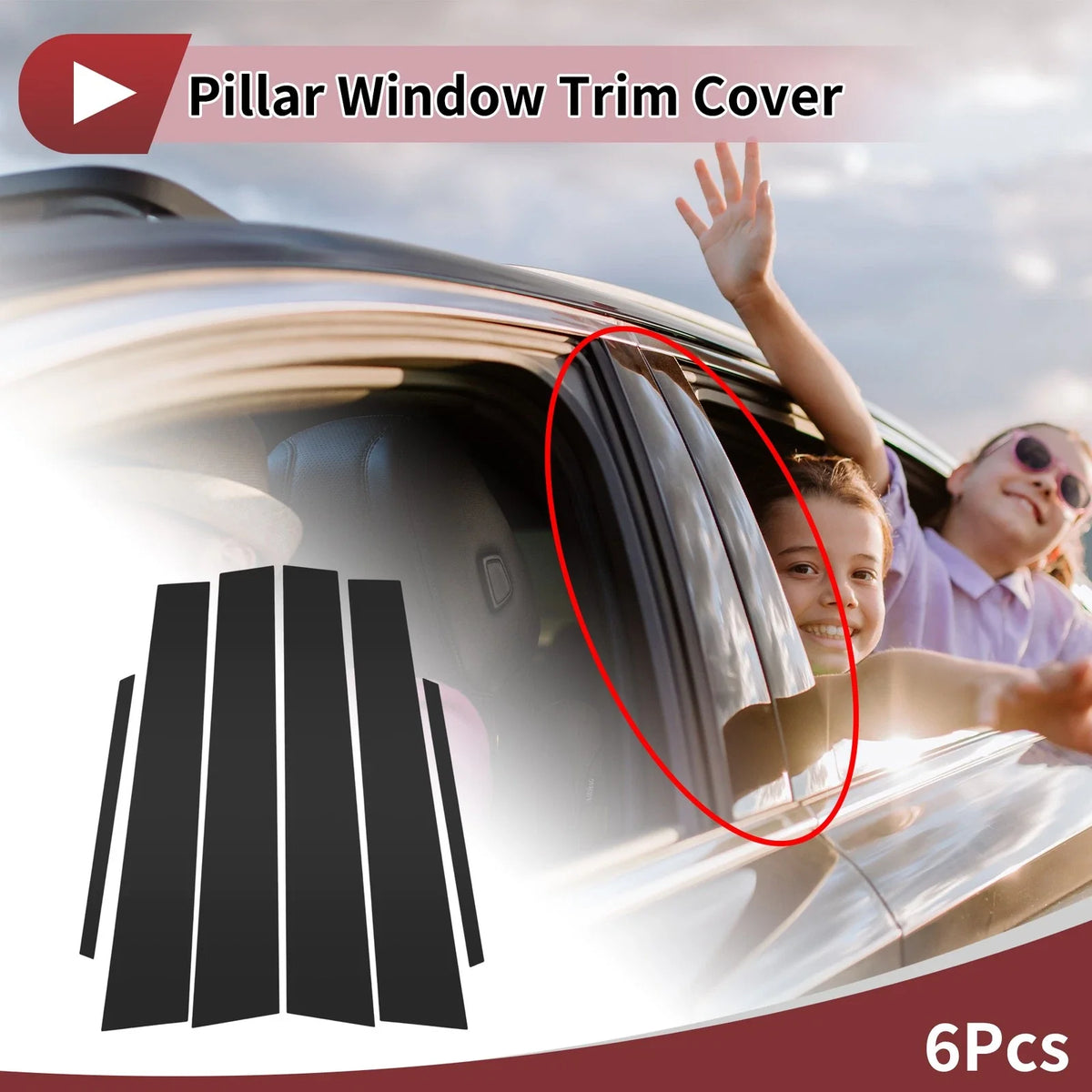 6 Pcs Door Pillar Window Trim for Toyota Corolla (2014–2018) Black