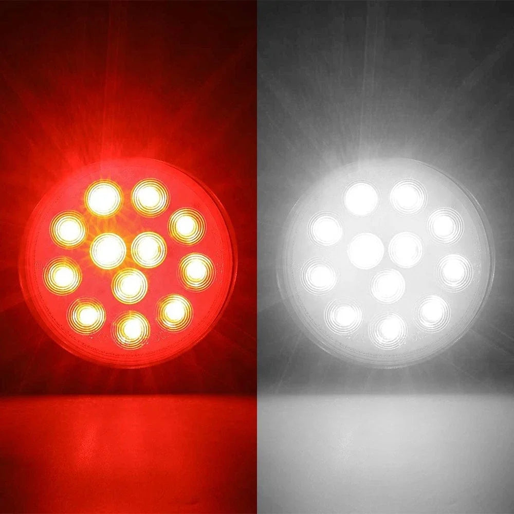 4" LED Round Brake Tail Lights for Truck (Red/White)