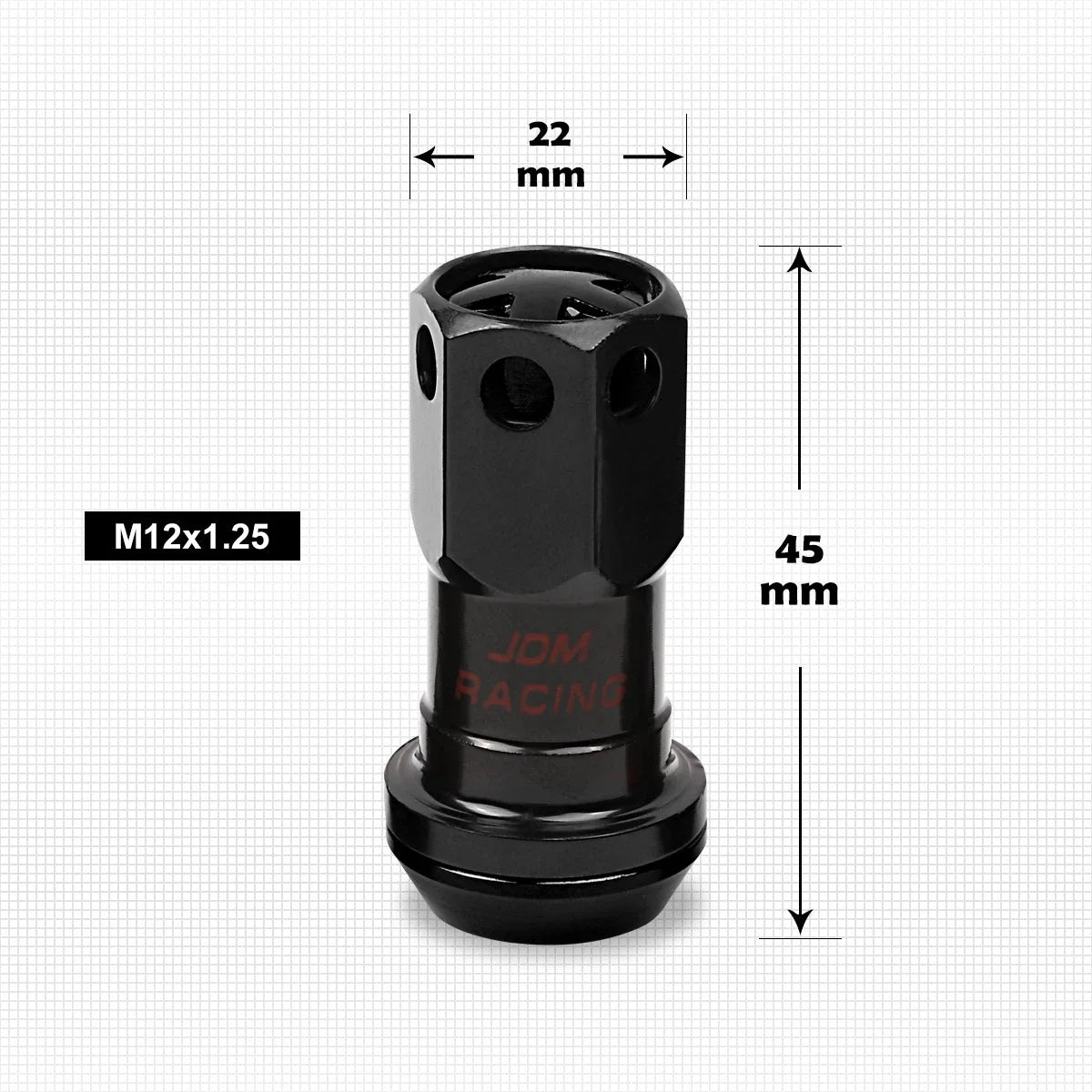 20Pc Spline Lock Lug Nuts M12X1.25 Black with Key & Extension