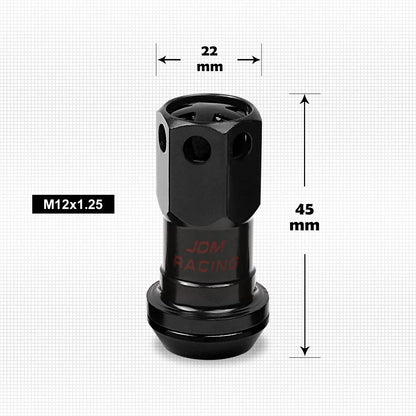 20Pc Spline Lock Lug Nuts M12X1.25 Black with Key & Extension