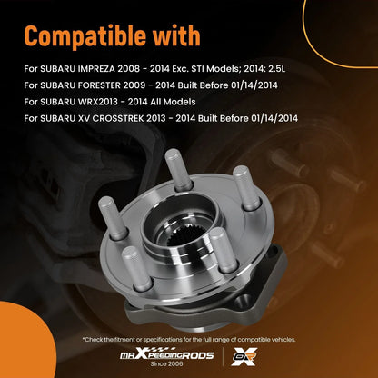 Set of 2 Bolt Front LH RH Wheel Hub Assembly for Subaru Impreza WRX (2008–2014) NT513303