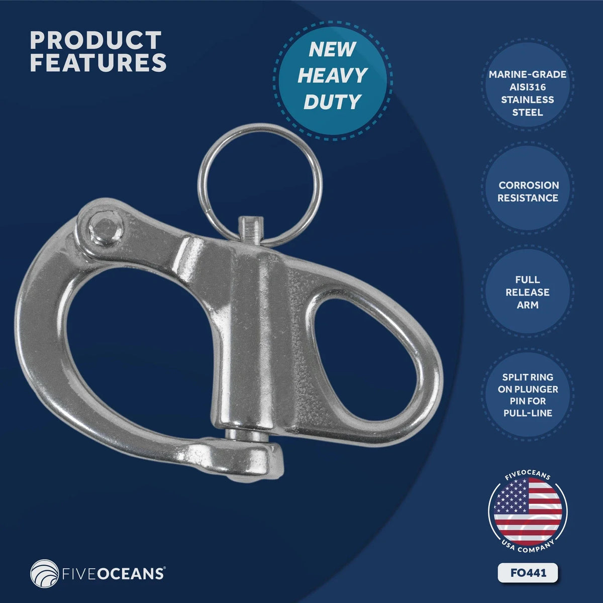 Fixed Bail Snap Shackle for Marine Applications (2 inches, FO441)