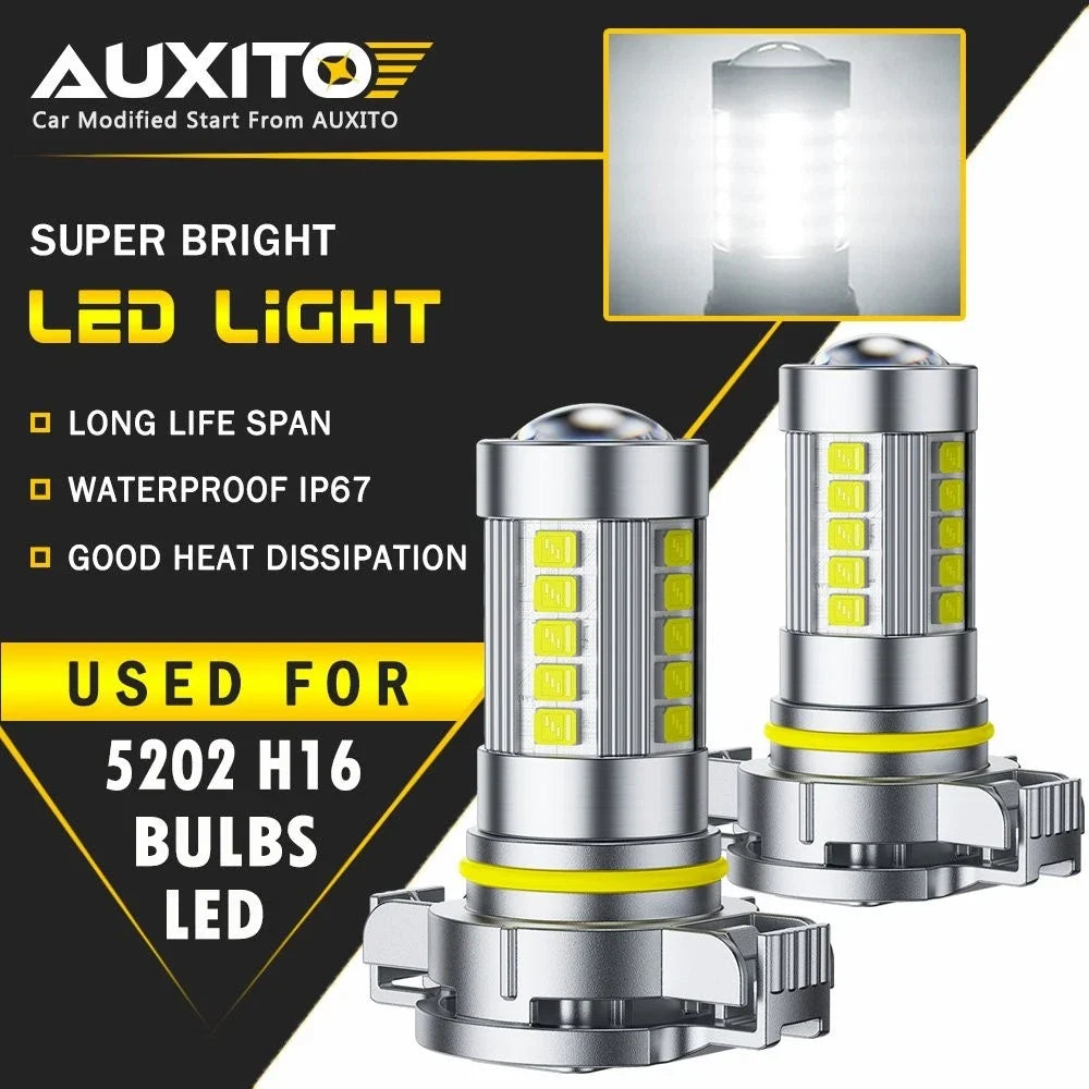 2X AUXITO 5202 H16 LED Fog Light Bulb for DRL Driving