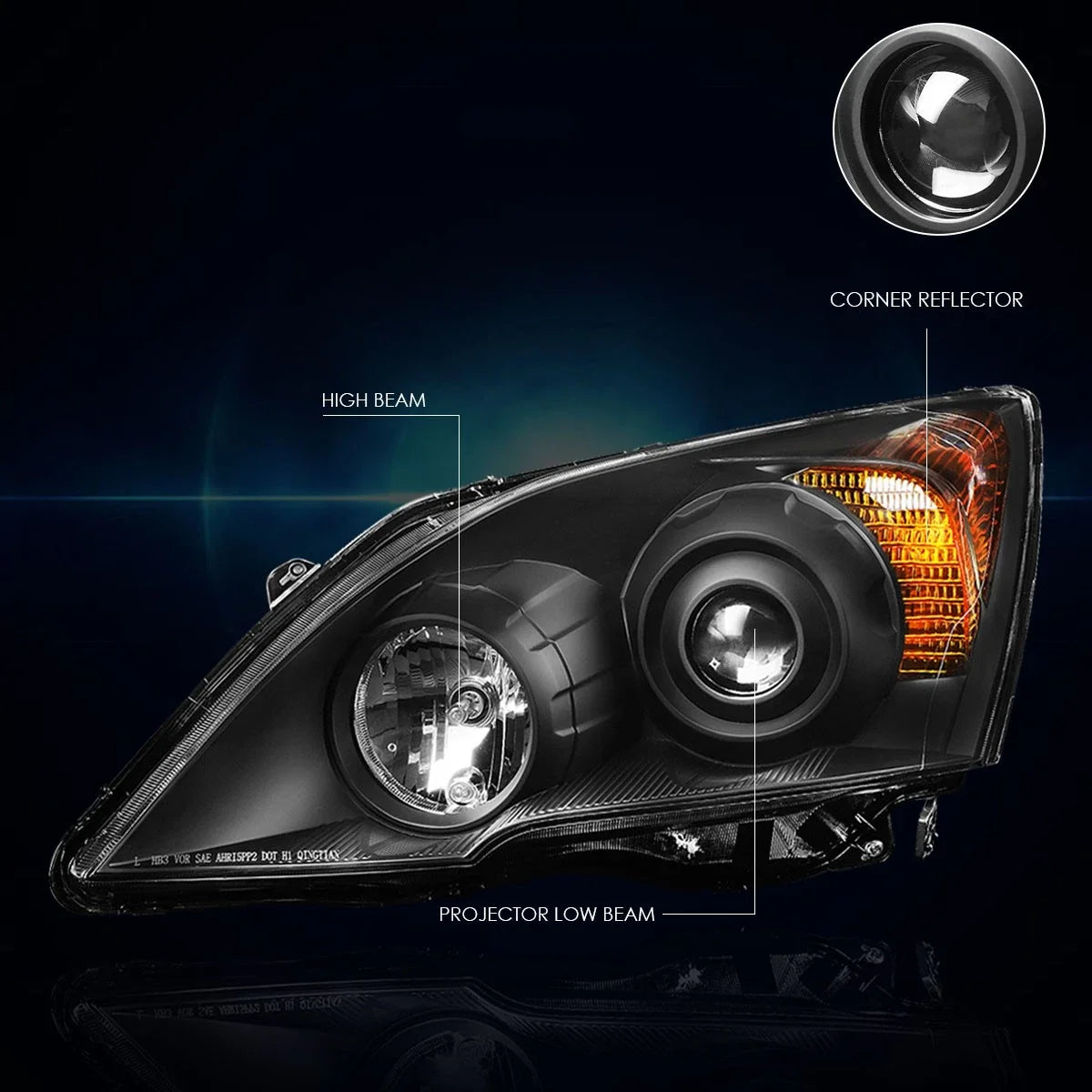 Projector Headlight Replacement for Honda CR-V (2007–2011) Black Housing Amber Corner