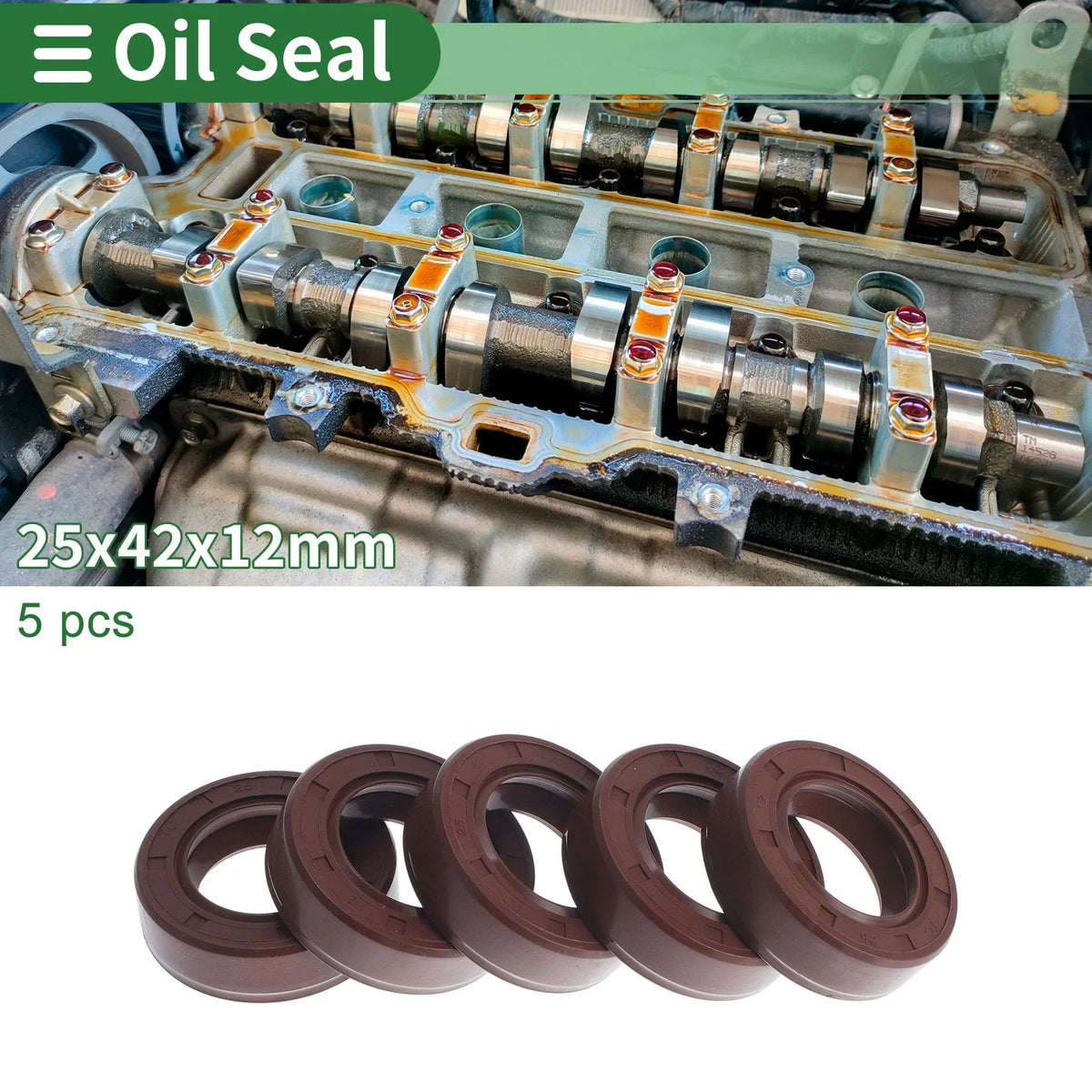 Set of 5 Oil Seal Rotary Shaft Seal FKM Rubber 25x42x12mm