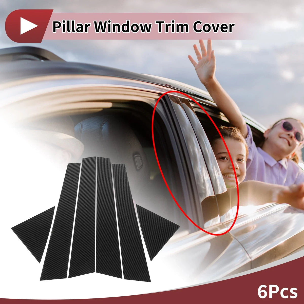 6 Pcs Door Pillar Window Trim for KIA Cerato (2009–2012) Black Carbon Fiber