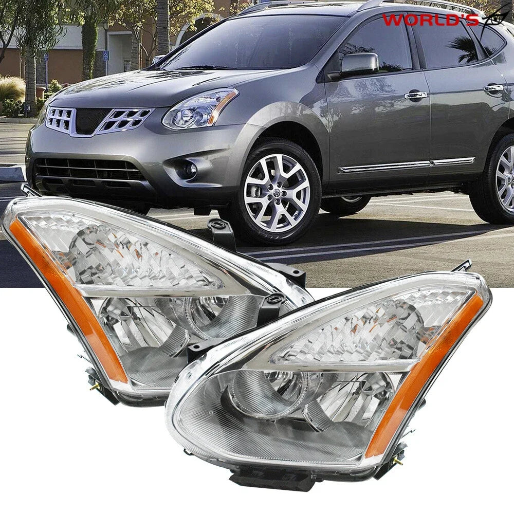 Clear Headlights for Nissan Rogue (2008–2013) Clear Chrome Left+Right