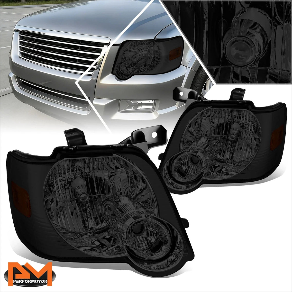 Headlight Lamp Set with Amber Corner for Ford Explorer 2006–2010 Smoked
