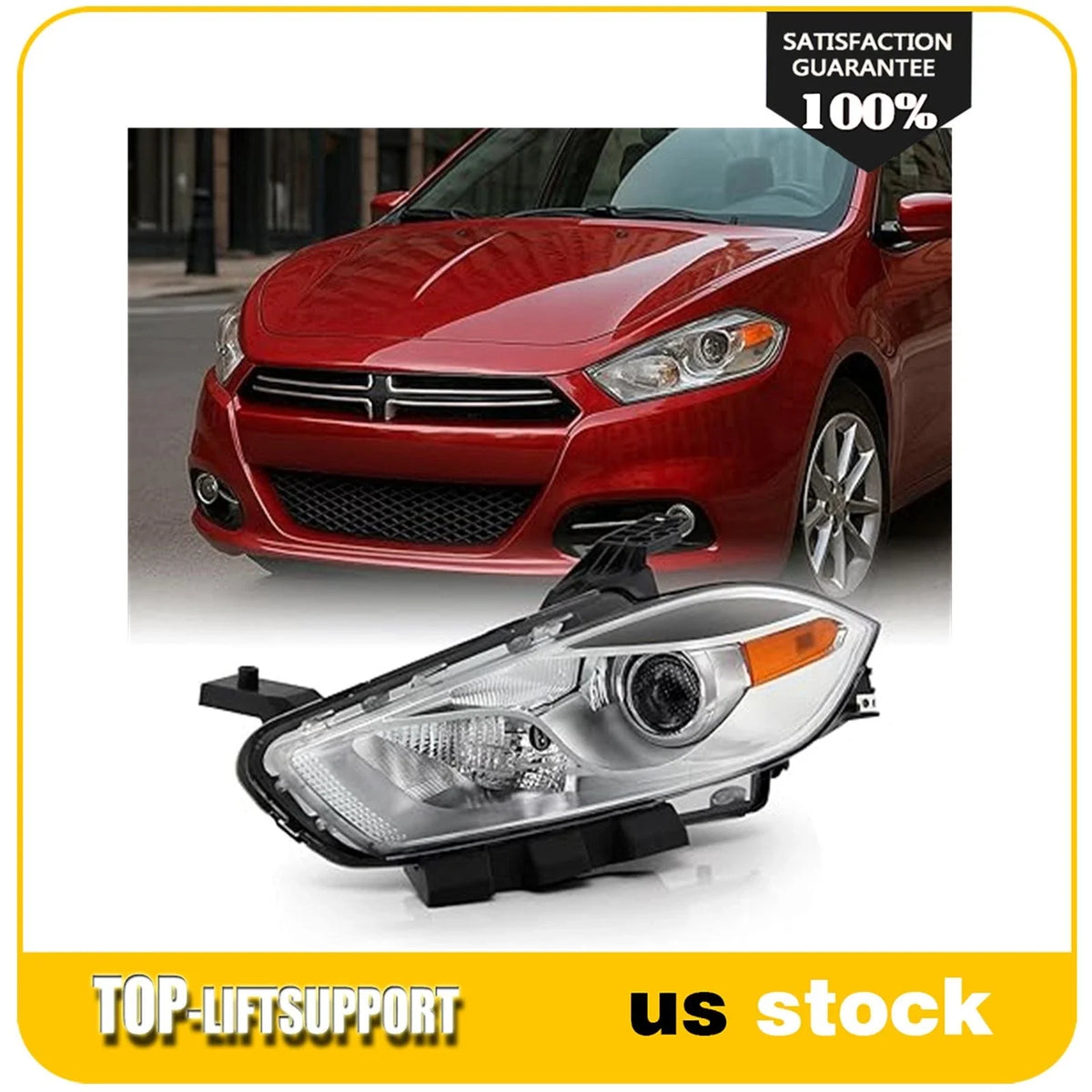 Right Side Headlight for Dodge Dart (2013–2016) Chrome Projector