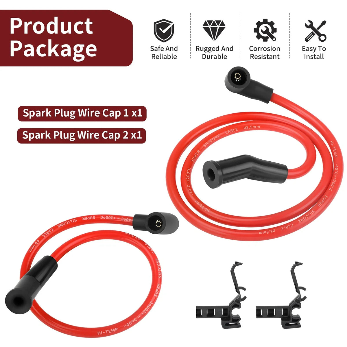 2 Spark Plug Wire Caps #32014-09A for FLHTCUTG Tri Glide Ultra Classic (2009–2016)