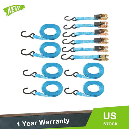 20ft Ratchet Strap Set of 6, 1 Inch Wide, 1700LBS with Hooks