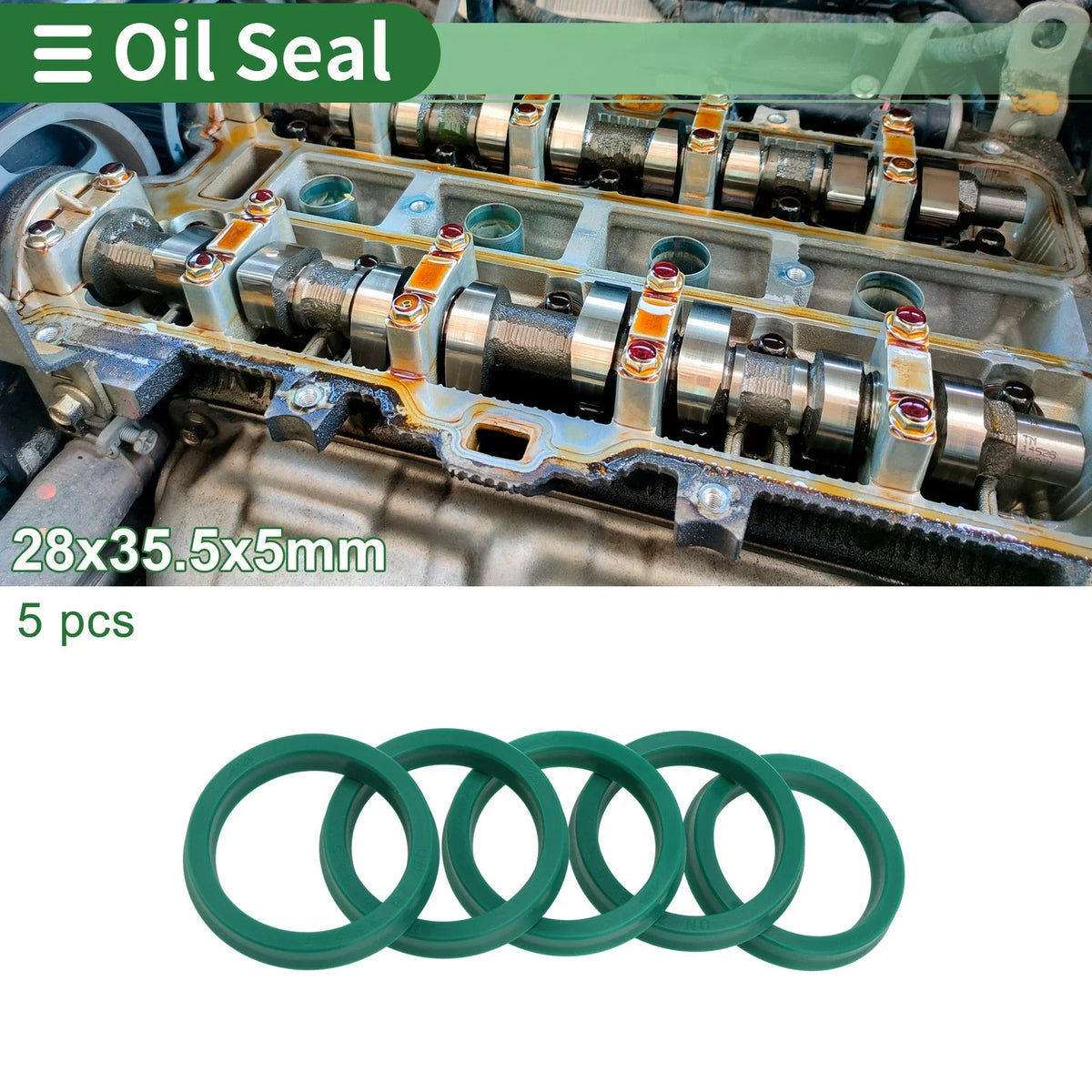 Set of 5 Oil Seal Rotary Shaft Seal 28x35.5x5mm High Pressure Green