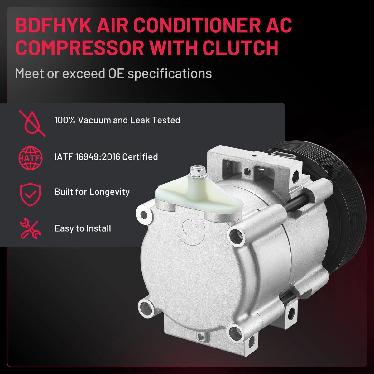 AC Compressor with Clutch for Ford F-350/F-450/F-550 Super Duty (2003–2007)