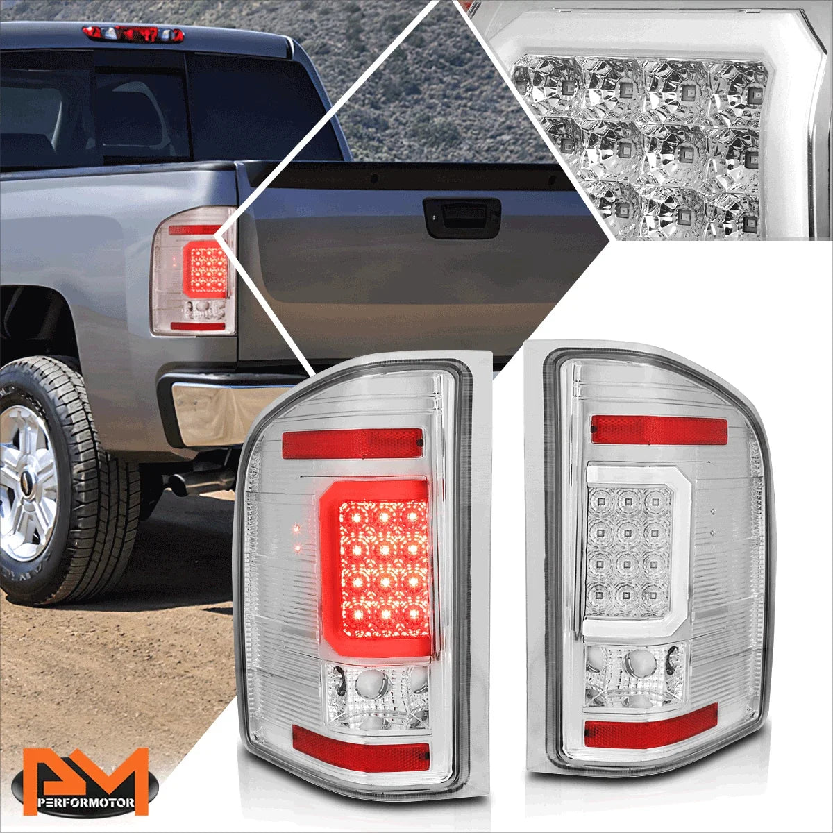 3D LED C-Bar Tail Light - Chrome Finish for Chevy Silverado 2007–2014