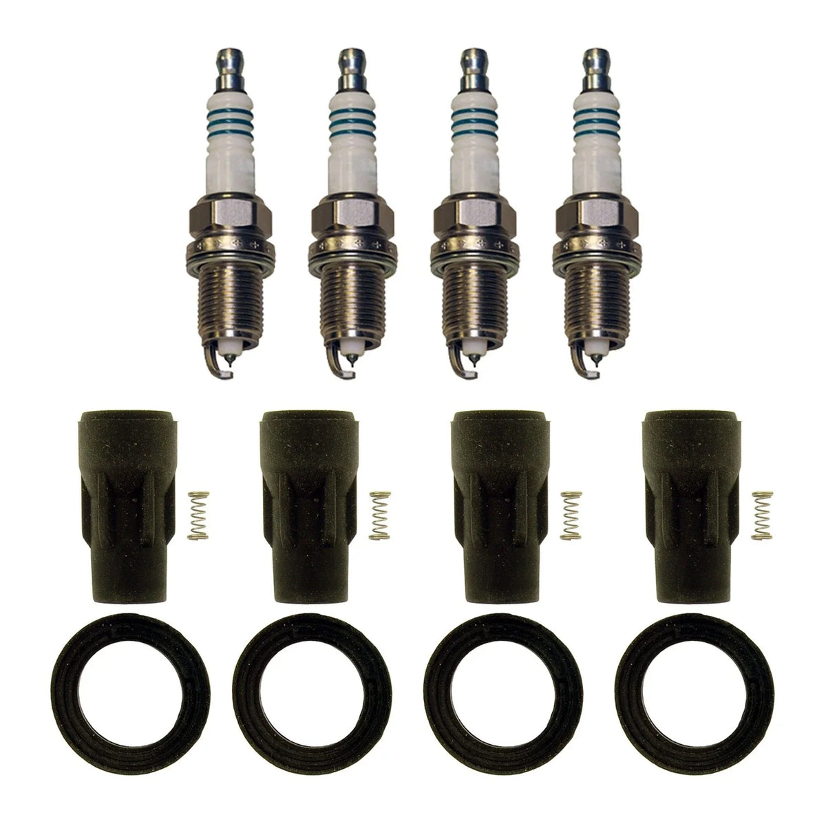 Set of 4 Denso Iridium Spark Plugs & NGK Coil Boots for 2007-2010 Avenger, Caliber, Compass L4