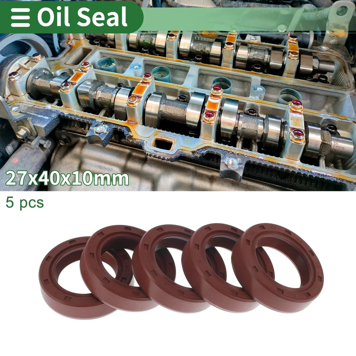 Set of 5 Oil Seal Rotary Shaft Seal FKM Rubber 27x40x10mm