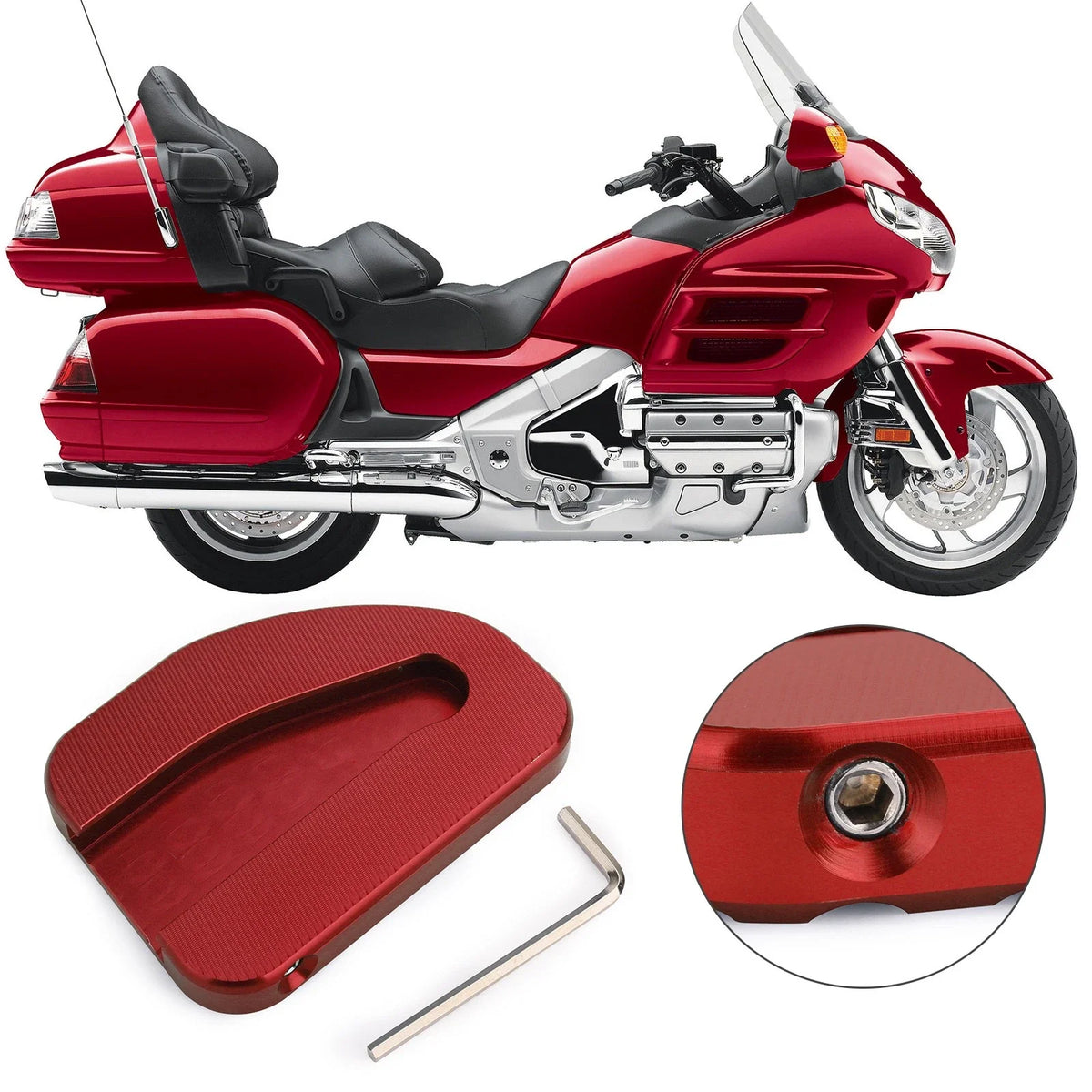 Red Kickstand Extension Plate Pad for Honda GoldWing GL1800 (2010-2017)