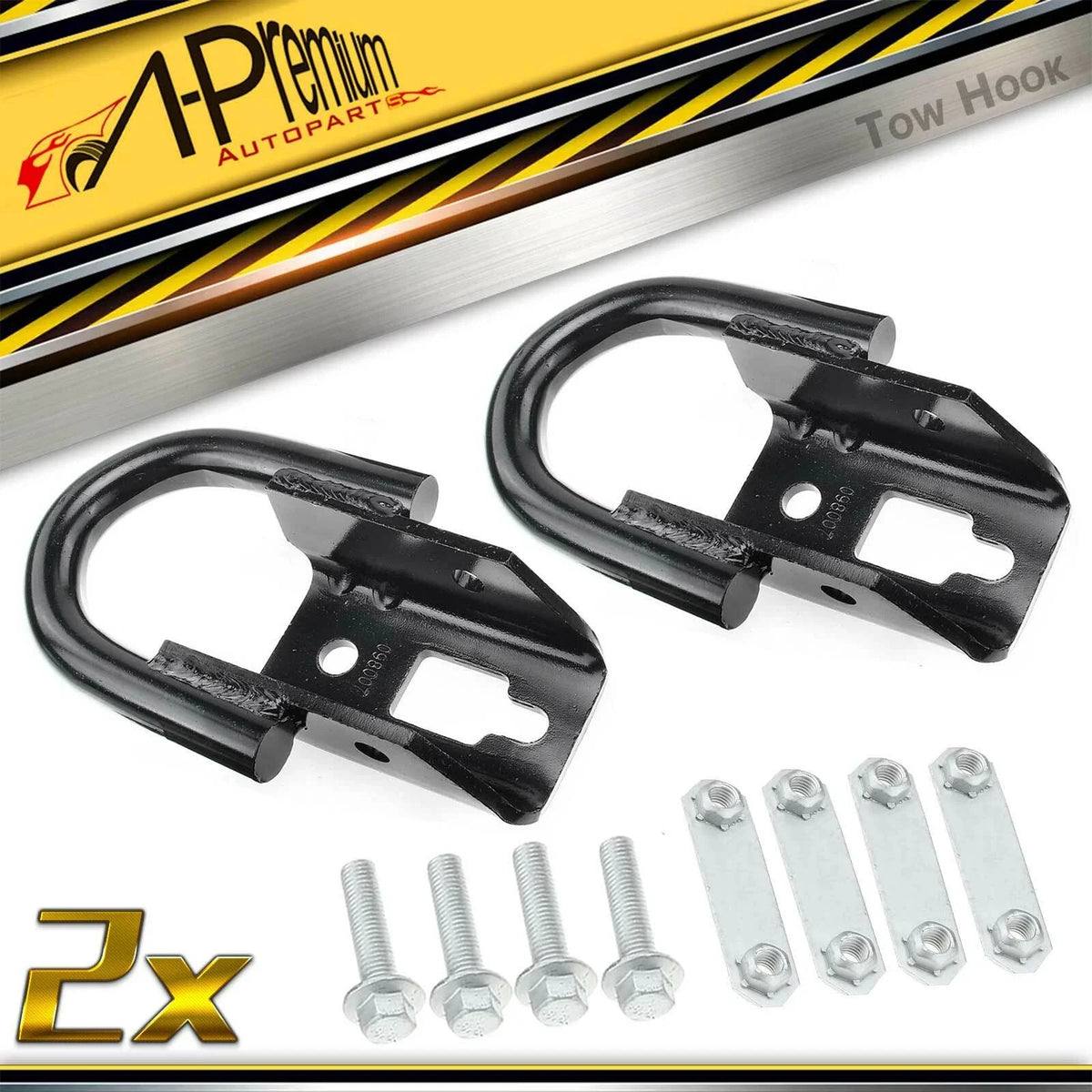 2X Black Tow Hooks with Hardware for Ford F-150 (2015–2023)