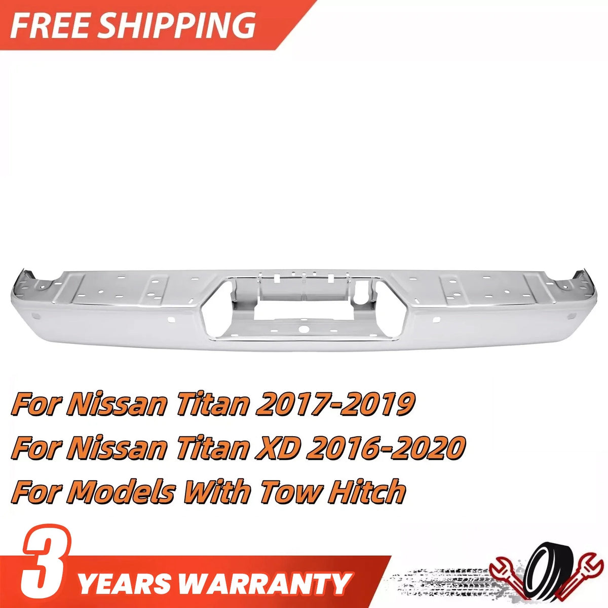 Rear Step Bumper Face Bar for Nissan Titan XD (2016–2020) with Sensor Holes